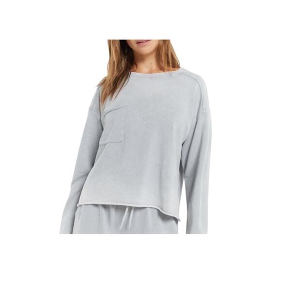 Z SUPPLY Women's Ali Washed Top Light Gray Crop Long Sleeve Raw Hem Size XL - Picture 1 of 10